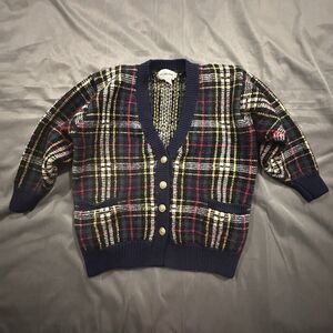 Vintage 80s JH Collectibles Cardigan Sweater Womens Small Plaid Wool Long Sleeve